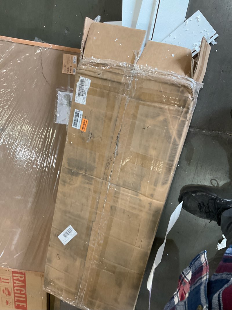 Condition photo showing As Is for tribesigns 63 inch executive desk with file cabinet, l shaped office desk with drawers and storage shelves, business furniture set workstation for home office, white and walnut white and brown