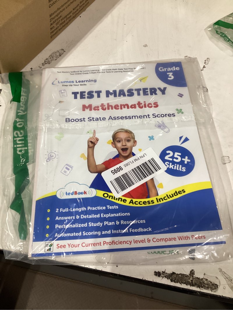 Condition photo showing New/Like New for test mastery tedbook by lumos learning - 3rd grade math state test prep workbook | two online grade 3 math practice tests & learning resources: covers ... subtraction, geometry, measurement (ages 8-9)