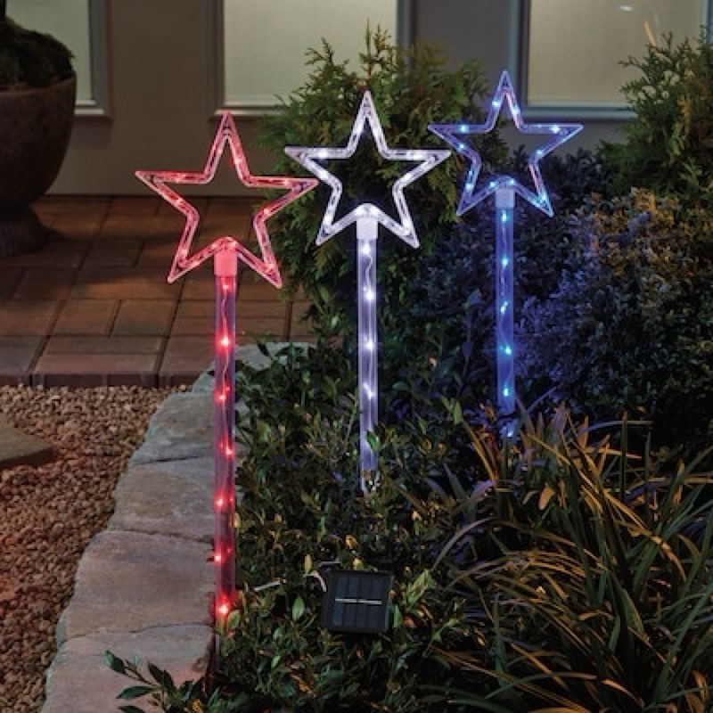 holiday living 3-piece outdoor patriotic solar powered star pathway lights