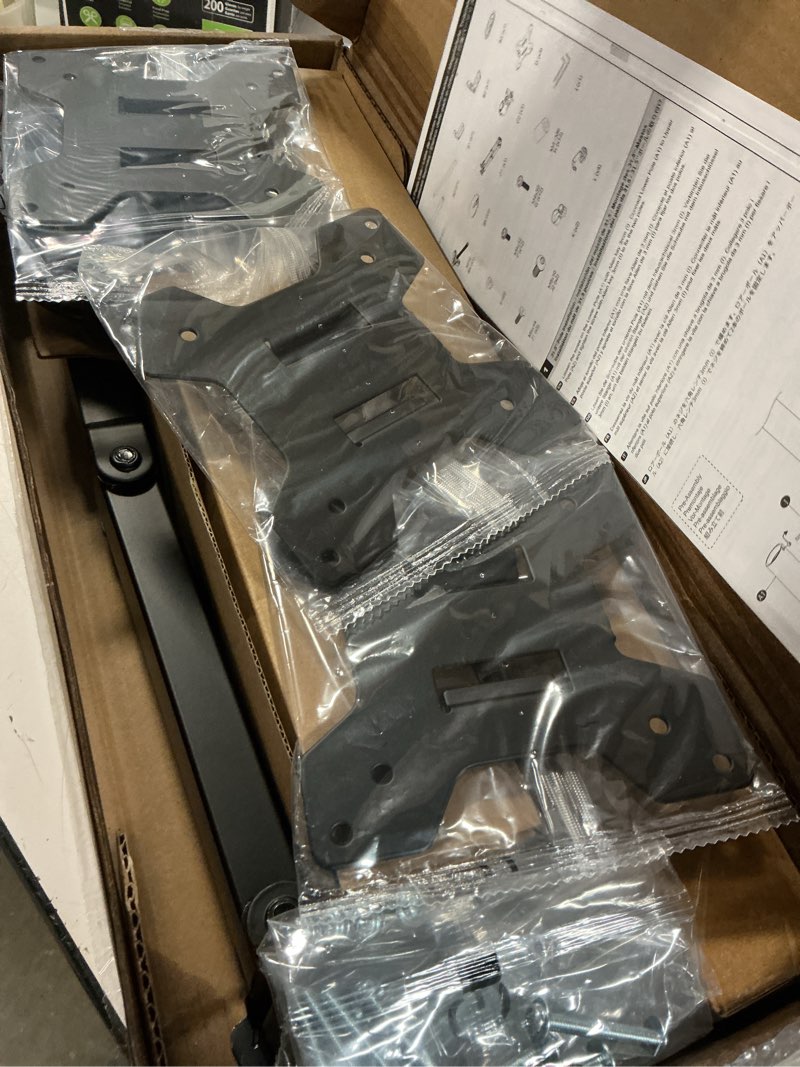 Condition photo showing New/Like New for wali triple monitor mount for 13-27 inch computer screens, 3 monitor desk mount, holds up to 22 lbs, adjustable triple monitors stand with swivel tilt rotation, 75x75/100x100mm (m003), black triple arms standard