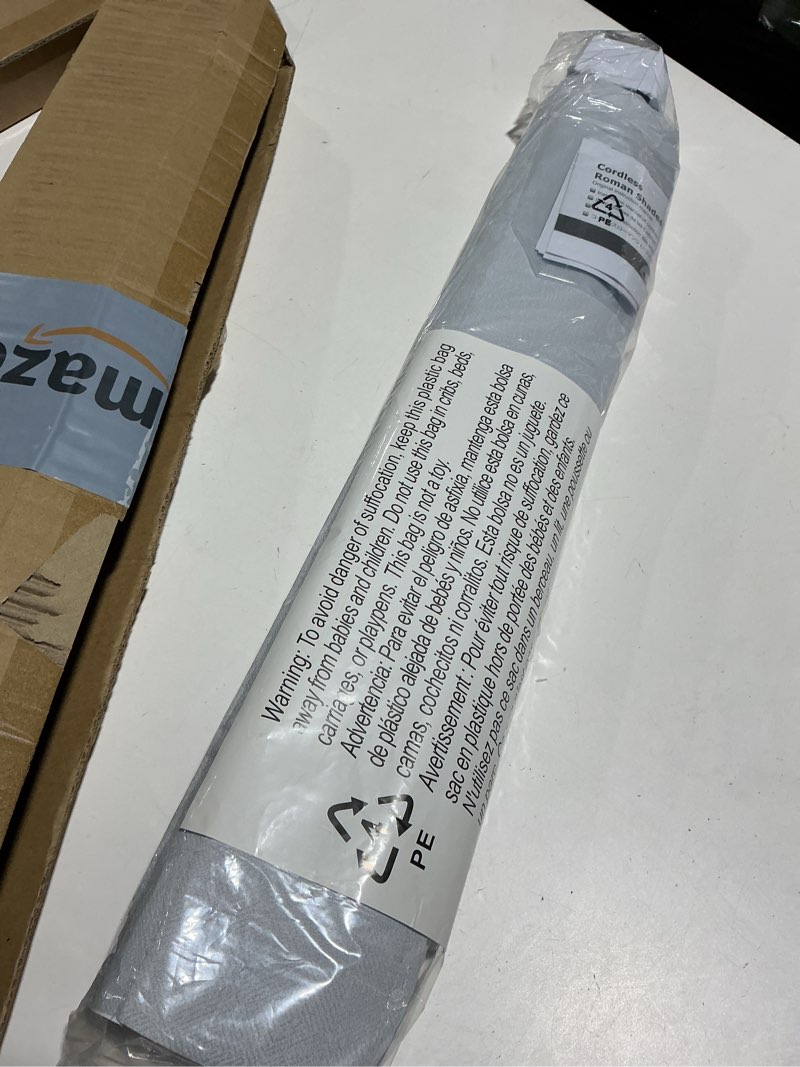 Condition photo showing Good Condition for lazblinds no drill roman shades for windows, cordless light filtering window shades with uv protection, polyester fabric for bedroom & living room, 24" w x 64" h, grey light filtering - grey 24"w x 64"h