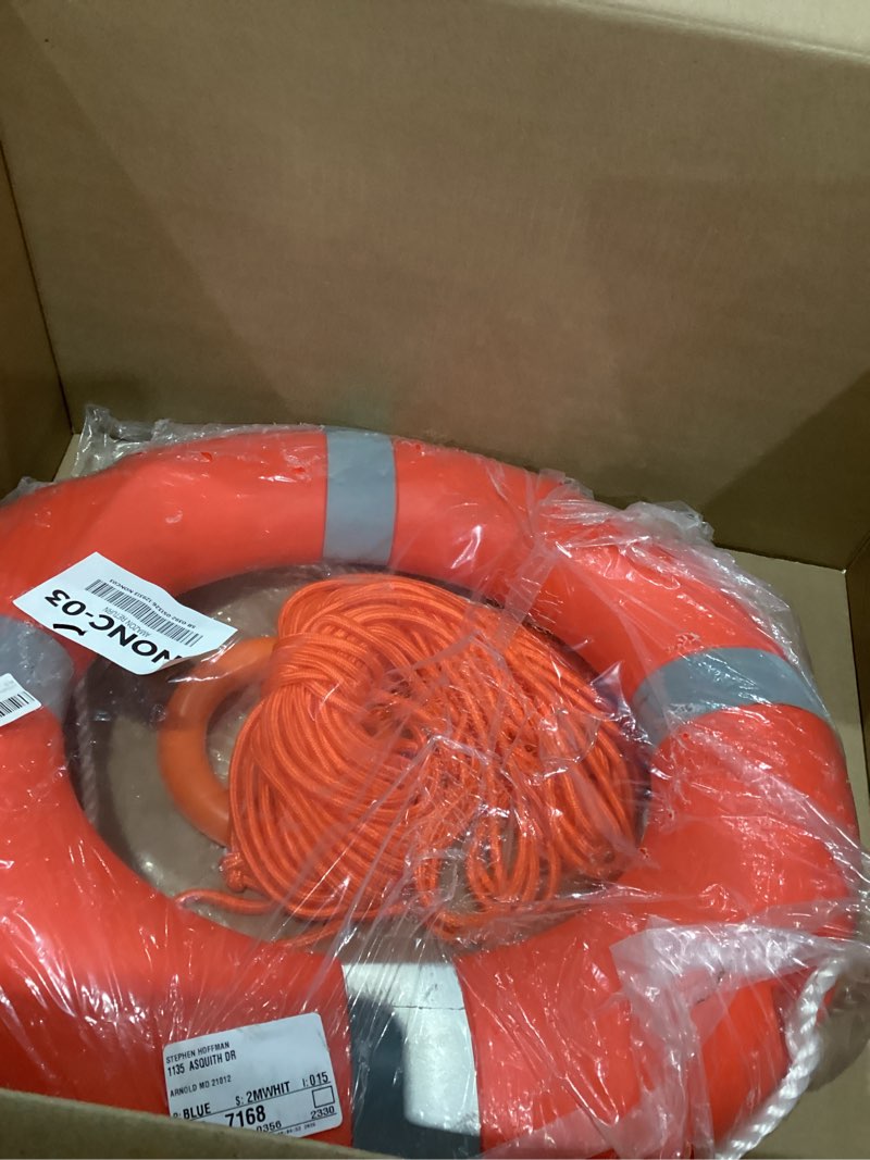Condition photo showing Good Condition for life ring buoy boat safety throw ring with water floating lifesaving rope 98.4ft set, outdoor professional throwable flotation device 23"