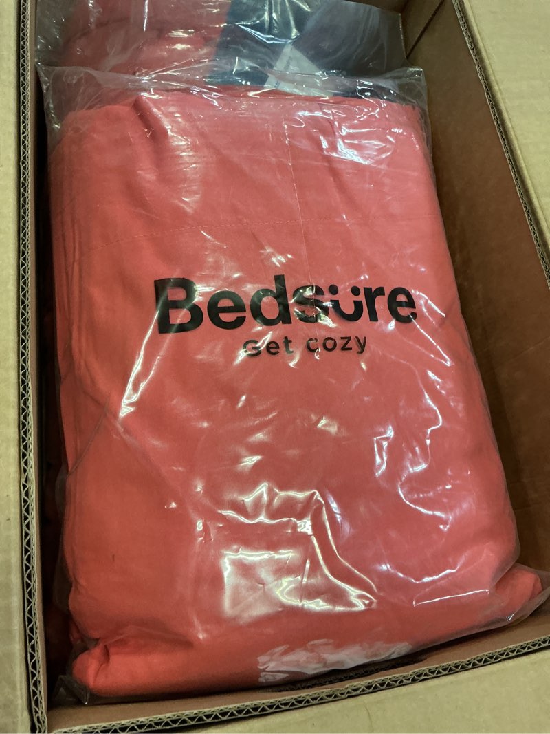 Condition photo showing Good Condition for bedsure california king comforter set - bed in a bag cal king bedding set 7 pcs, gentlesoft™ pintuck bed set gift for family, pinch pleat coral red comforter with sheets, pillowcases & shams california king 05 - coral