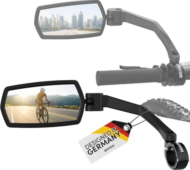 wittkop bike mirror | large hd field of vision | 360° rotatable & foldable | mounting above & below | break-proof & durable | ebike accessories, bike mirror handlebar mount, bicycle mirrors