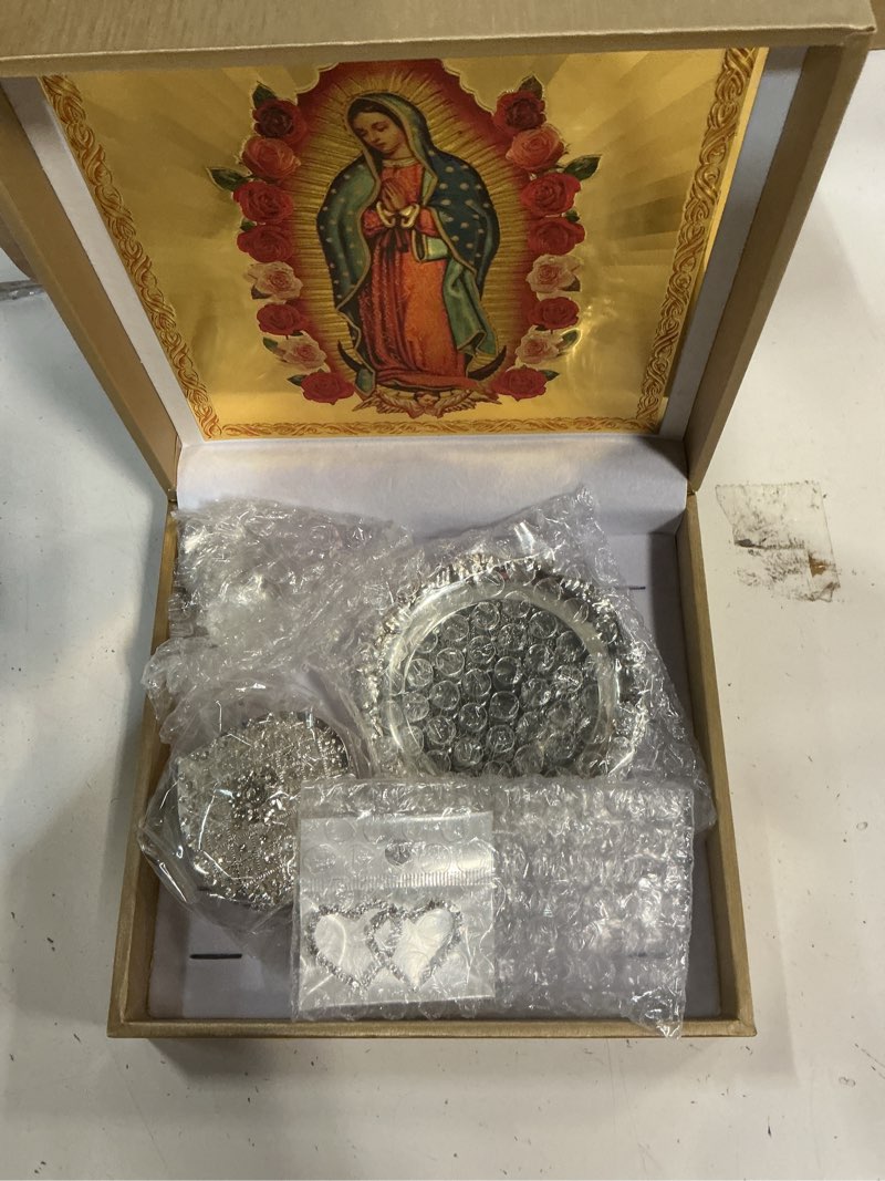 Condition photo showing Good Condition for arras para boda catolica with virgen de guadalupe gift box, arras de boda cristiana, premium arras de boda catolica, wedding coins catholic arras box, mexican wedding arras coins set (silver) silver heart