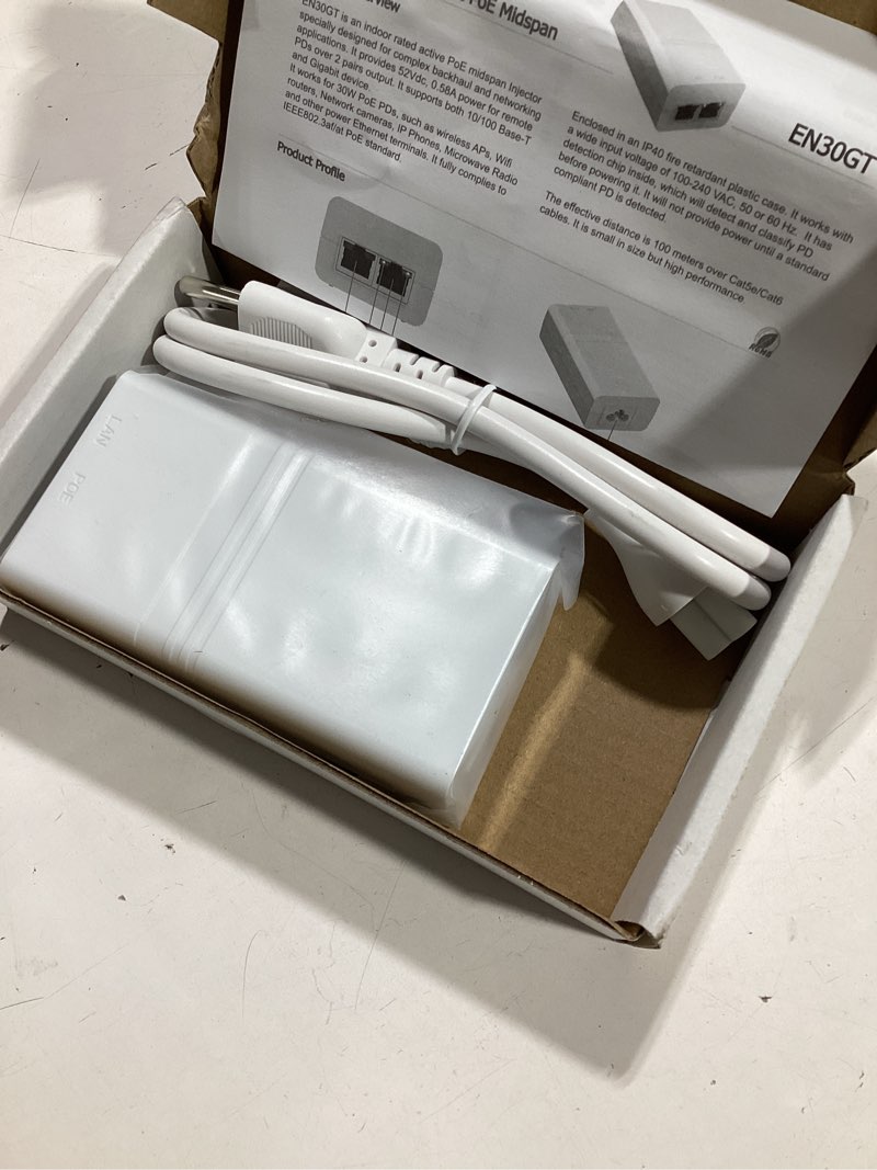 Condition photo showing Good Condition for gigabit poe+ injector 30w, ieee802.3at/af compliant poe injector adapter | supplies poe(15.4w) or poe+(30w) power over ethernet distances up to 328ft, for camera/access point/ip phones, en30gt