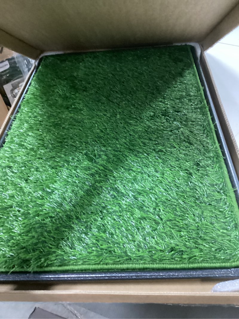 Condition photo showing New/Like New for Dog Grass Pad with Tray, 31×21in Medium Litter Box, 2×Grass Pad for Dogs Potty Washable, Thick Soft Odor-Free Hemmed Dog Pee Grass, Indoor Potty Training Balcony M 31"×21" for 10-30lb dog