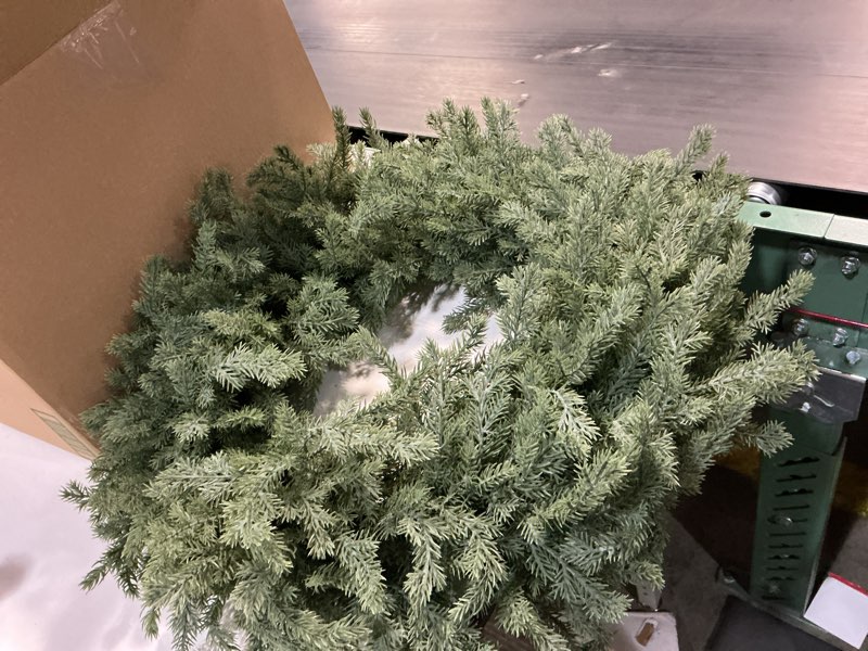Condition photo showing Good Condition for idyllic 24 Inch Norfolk Pine Wreath and Cedar Wreath for Front Door, Real Touch Christmas Wreath for Indoor and Outdoor Decor, Snowy White Xmas Winter Wreaths for Porch or Window