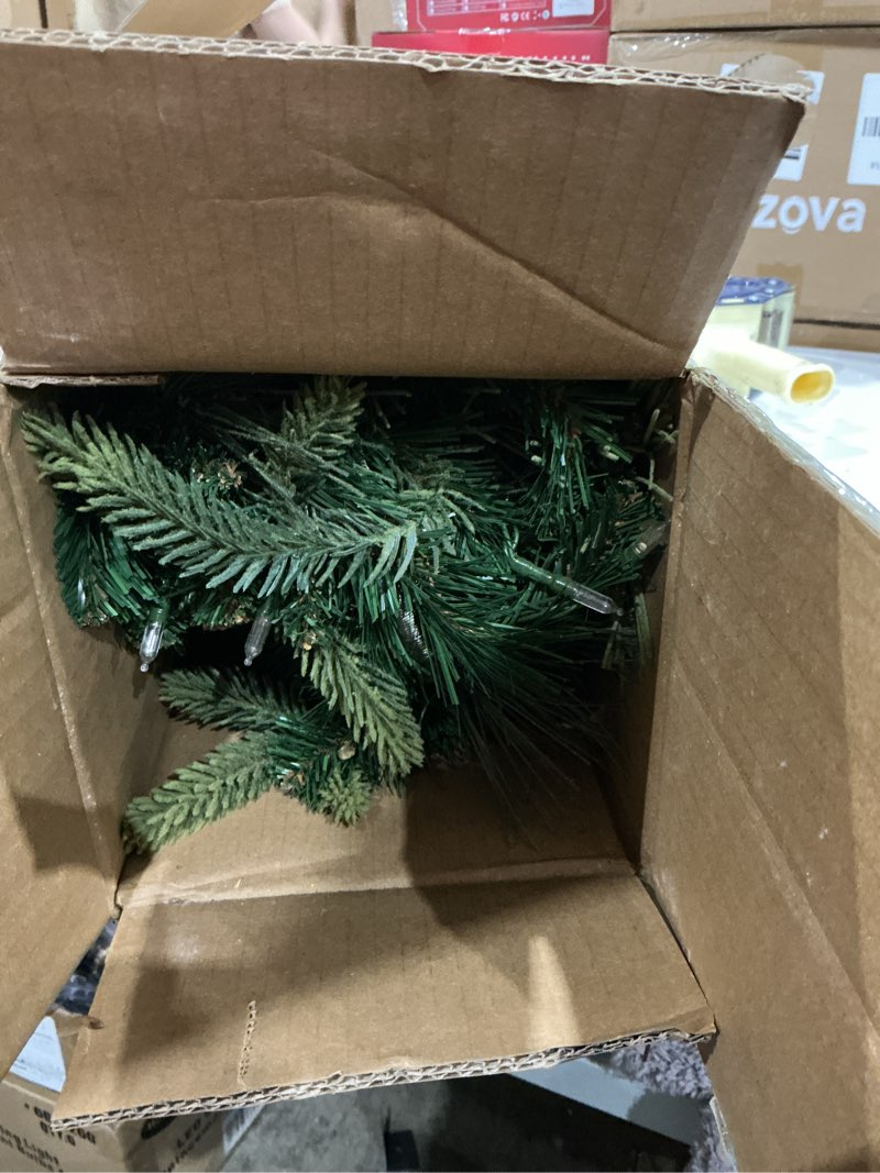 Condition photo showing Good Condition for national tree company 9 ft pre-lit carolina pine artificial christmas garland, christmas decoration with pinecones, 100 warm white led lights, 240 tips, timer, green battery operated tree