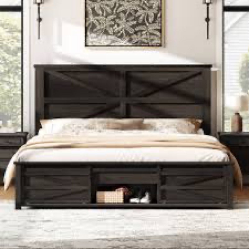 Tryston Farmhouse Bed Frame with 49.2" Barn Door Headboard