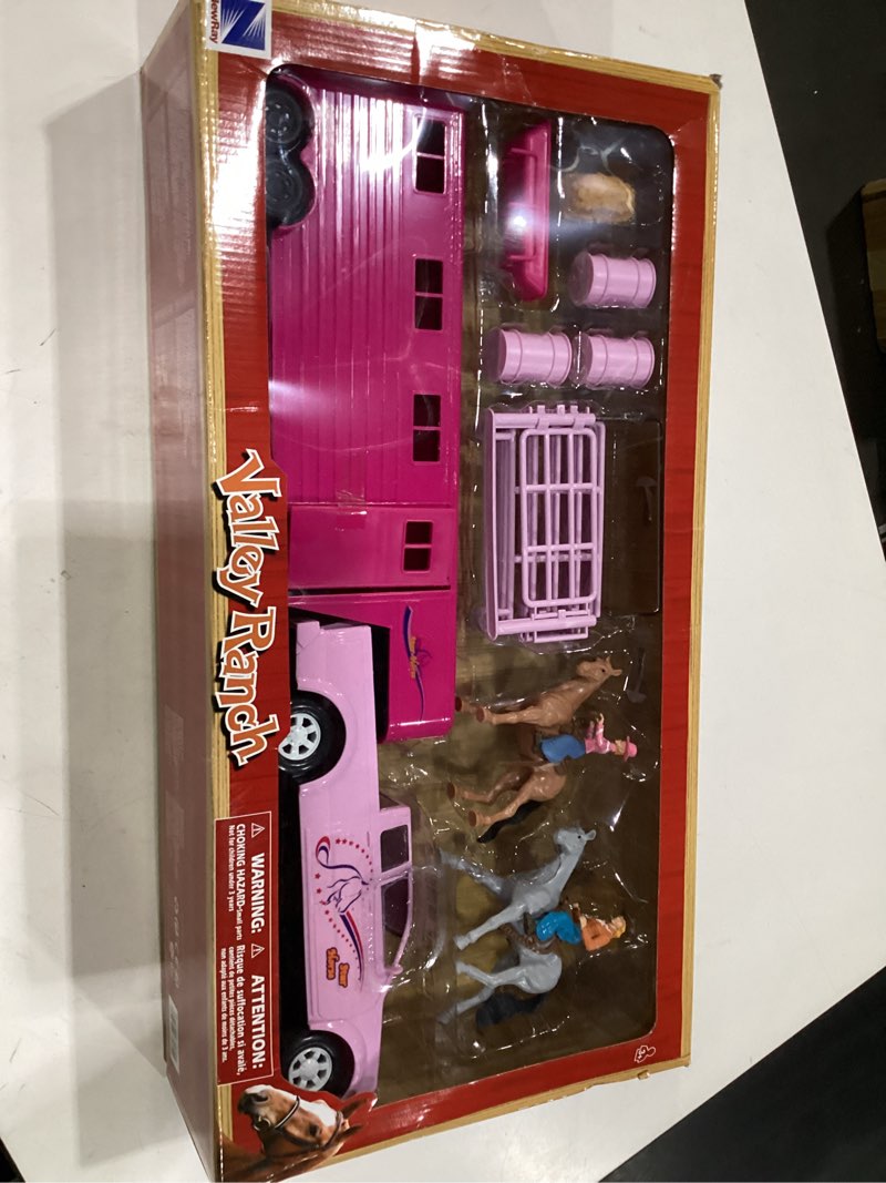 Condition photo showing New/Like New for valley ranch pink pick up truck and horse trailer playset