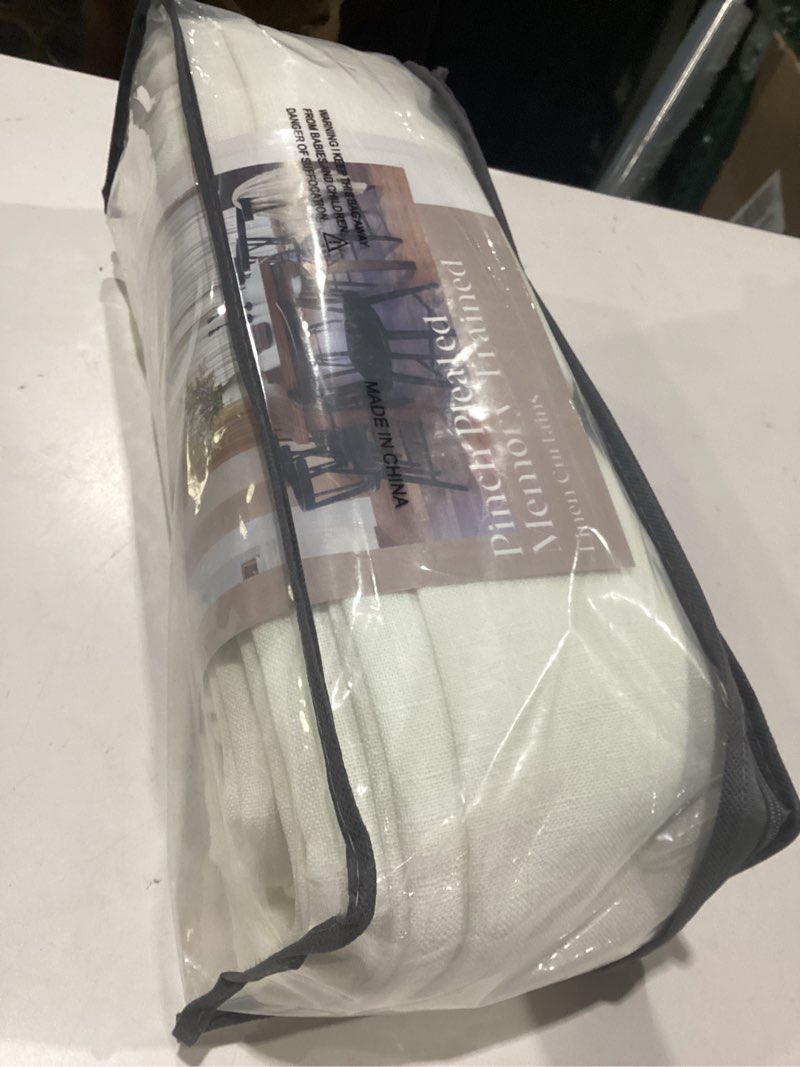 Condition photo showing New/Like New for cream ivory extra wide pinch pleat linen curtains 84 inches long for living room sliding glass door 70 inch wide curtain memory trained pleated drape with hooks rings 70x84 large window curtain natural 70"w x 84"l (pack of 1)