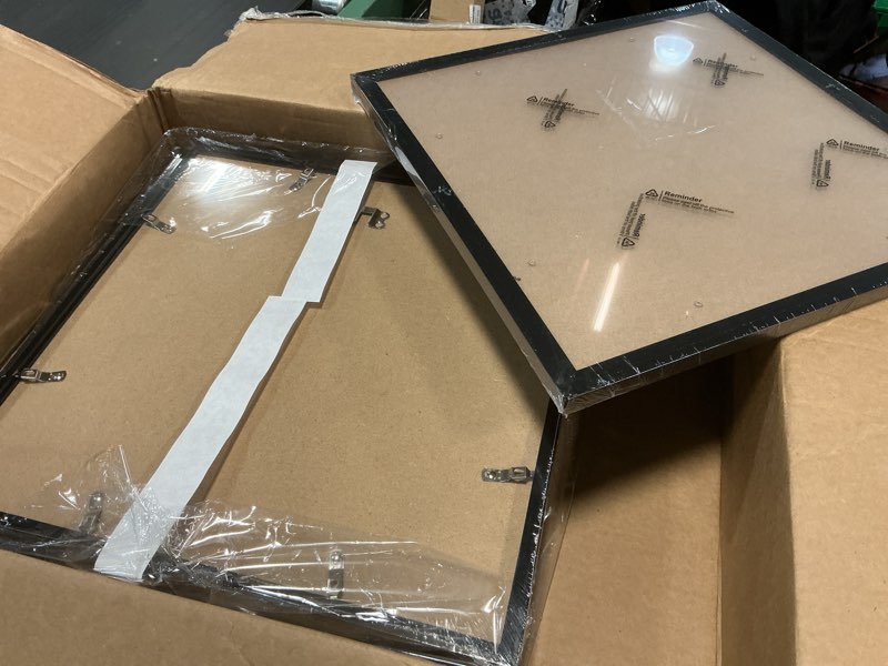 Condition photo showing Good Condition for bescrcl 12x12 picture frame black set of 6, diamond art painting frames display photo 10x10 or 12 x 12 without mat, wall hanging frame with plexiglass black 12x12