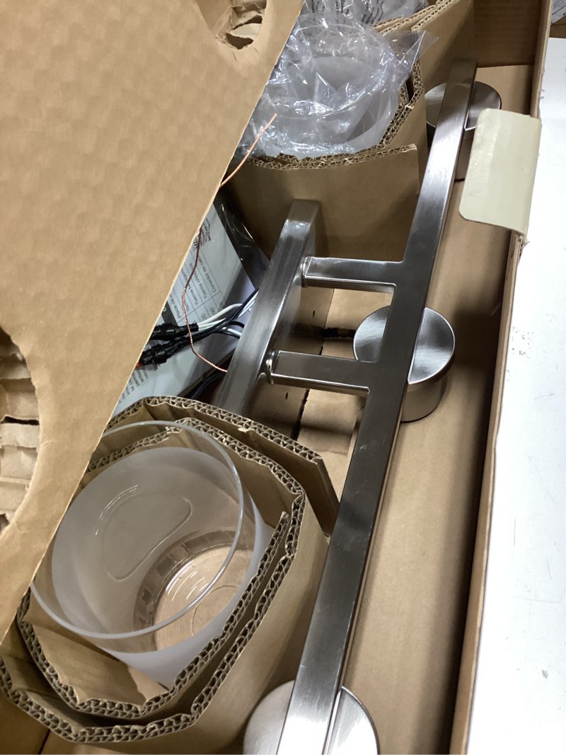 Condition photo showing As Is for allen + roth sparrow 22-in 3-light brushed nickel coastal vanity light