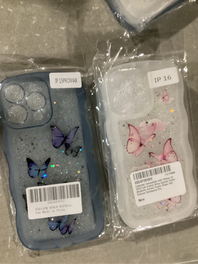 Condition photo showing Good Condition for 2 pack….  Compatible with iPhone 16 2024,Cute Kawaii Bling Sparkle Glitter Frame Shape Soft Silicone Shockproof Protective Phone Cover for Women Girls Blue iPhone 16 Blue