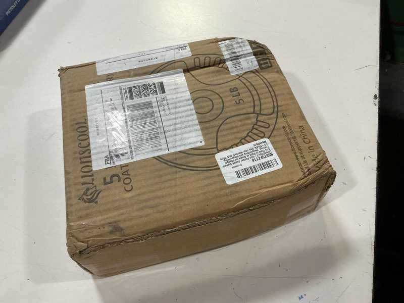 Condition photo showing New/Like New for lionscool 2-inch rubber olympic grip weight plates for strength training, weightlifting, solid cast iron plate for barbell in single/pair/set for home & gym (2.5-45lb), one year warranty 5lb pair