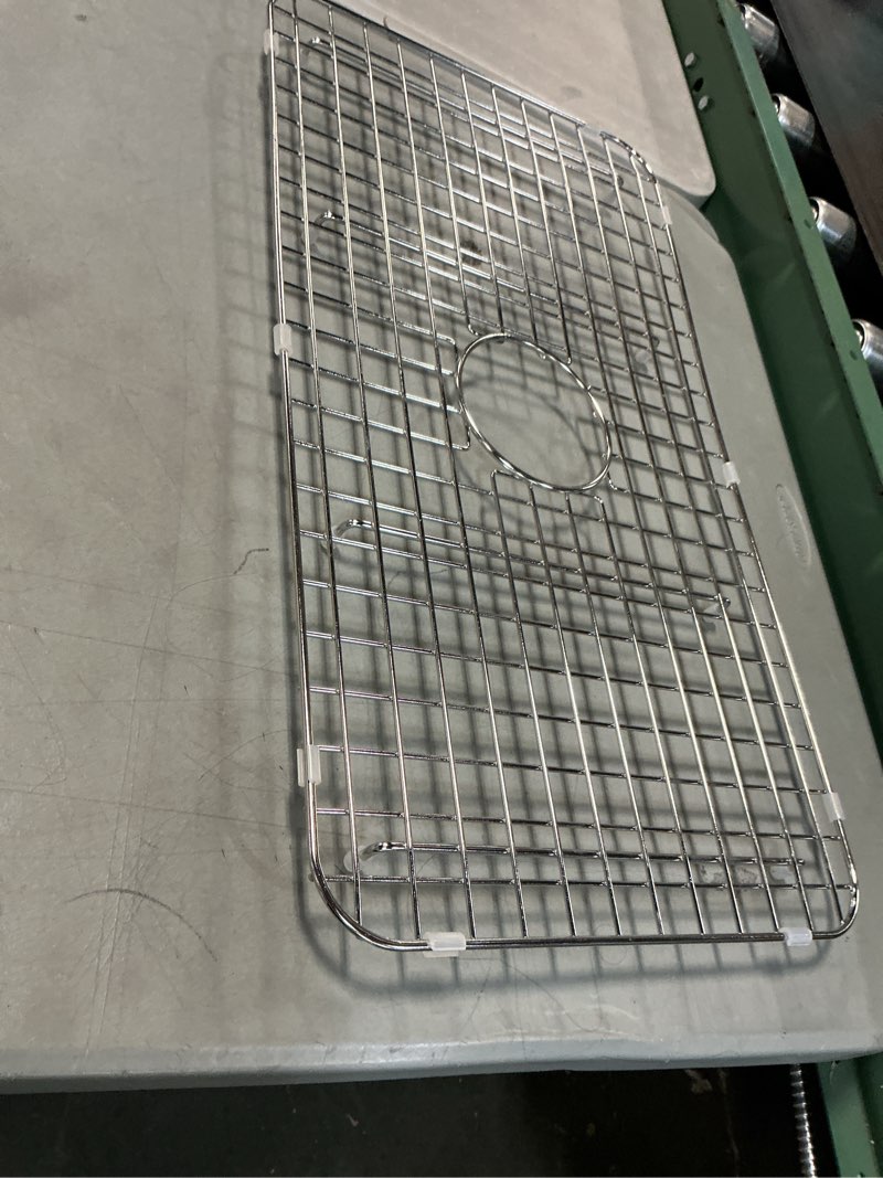 Condition photo showing As Is for (Similar to stock photo) 25.12 in. x 12.87 in. Center Drain Heavy-Duty Stainless Steel Sink Protector