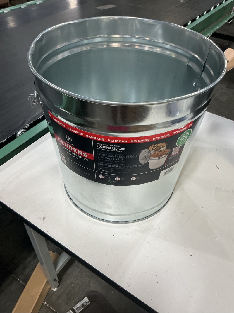 Condition photo showing As Is for behrens 6110 10-gallon locking lid can