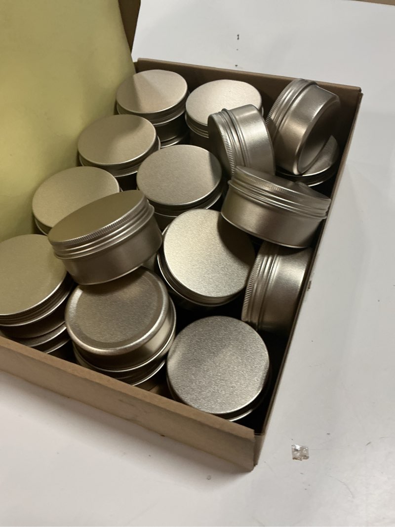 Condition photo showing Good Condition for 24 Pack 3oz Screw Top Aluminum Tin Jars with Screw Lids and Blank Labels - Refillable 90ml Metal Containers for Lip Balms, Candles, Salves, Spices, Crafts (Champagne)