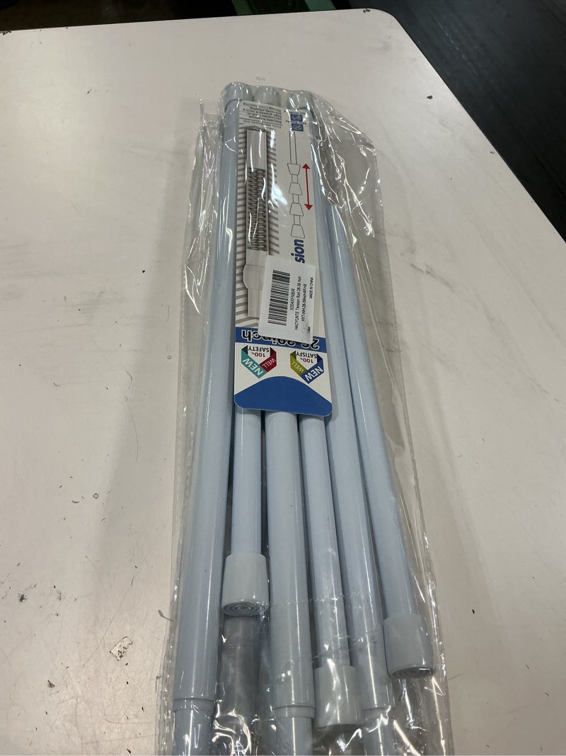 Condition photo showing New/Like New for 6 pack spring tension rods 26-39 inches adjustable white no drill spring loaded curtain rod small short tension curtain rod expandable tension rod for windows,kitchen,doorway,bathroom,cupboard bars white 26-39inch-6p