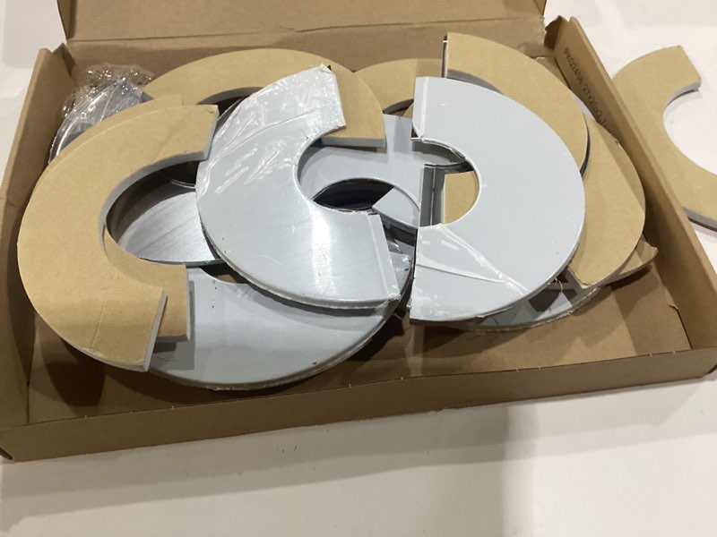 Condition photo showing Good Condition for patikil wall split flange 2" (53mm),6 pcs stainless steel round self-adhesive escutcheon plate plumbing wall cover for kitchen bathroom arm pipe faucet decoration, silver 2 inch