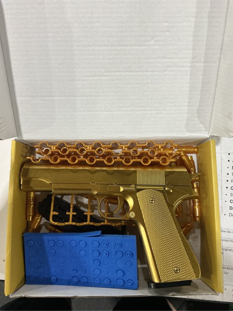 Condition photo showing Good Condition for gold soft bullet toy gun shell ejecting for boys, realistic toy pistol with 2 clips, 50 foam bullets & 40 shells, ideal christmas birthday gift for boys adults pure gold