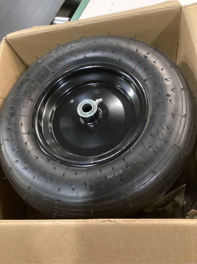 Condition photo showing Good Condition for RRQ (2 Pack) 4.80/4.00-8 Tire and Wheel, 16" Pneumatic Wheelbarrow Tires with 3" Centered Hub and 3/4" Bearings (Comes with 5/8" ID Iron Tube Adapter), for Wheelbarrow, Garden Cart, Trailer and More