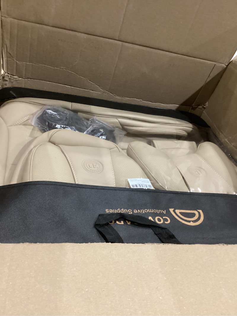 Condition photo showing Good Condition for Coverado Universal Seat Covers Full Set, 5 Seats Universal Seat Covers for Cars, Waterproof NAPPA Leather Car Seat Covers with Head Pillow, Auto Protectors Fit for Most Sedans SUV Pick-up Truck, Beige Beige(Pillow) FullSet