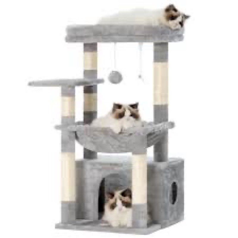 Heybly Cat Tree, Kitten Tower with Large Soft Cat Basket, Cat Condo with Spacious Cat Bed Cave with 