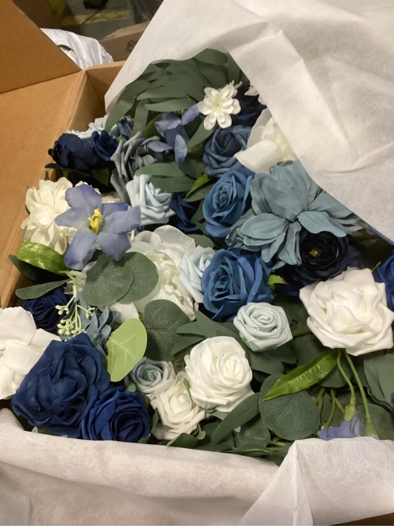 Condition photo showing Good Condition for Ling's moment Wedding Arch Flowers with Sheer Drapes Kit - Artificial Dusty Blue and Navy Floral Arrangements for Ceremony Backdrop, Arbor Decor, 5-Piece Set (2 Flower Stems + 3 Hanging Drapes) Blu-dusty Blue & Navy
