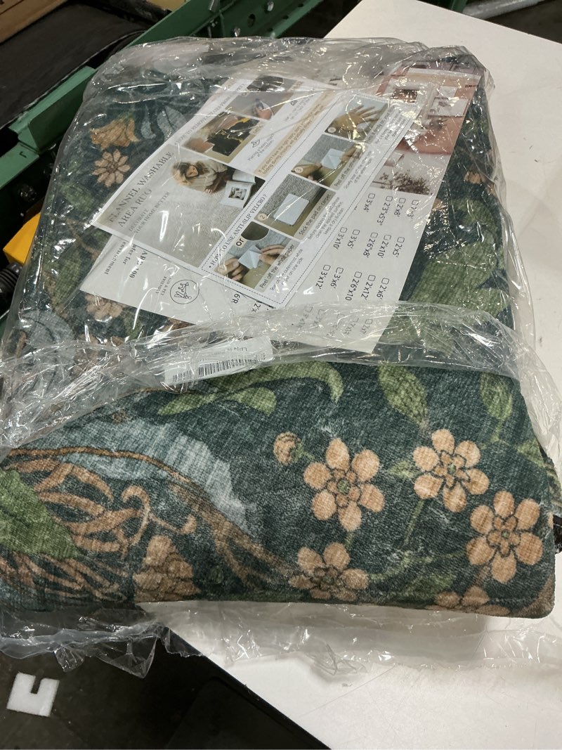 Condition photo showing Good Condition for 6ft round area rugs for living room, washable floral circle rug non slip low pile, vintage boho botanical birds throw carpet for farmhouse, bedroom, dining room, retro gold/green 6' (round) gold green (larger pattern)