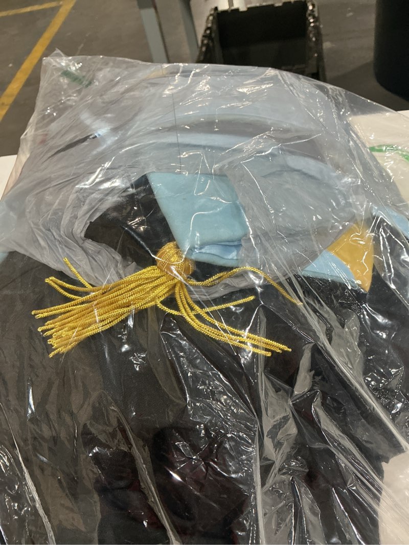 Condition photo showing As Is for wesiti unisex deluxe doctoral graduation gown with hood side tam academic faculty regalia robe sky blue size 48