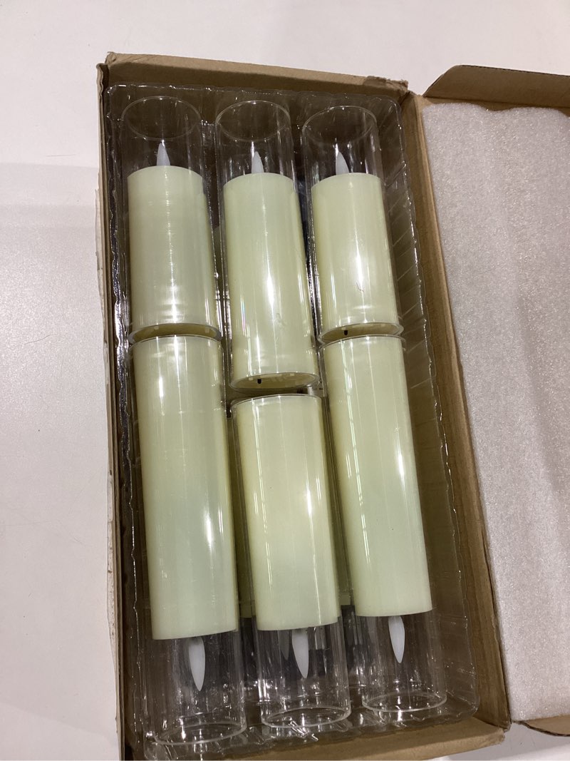 Condition photo showing New/Like New for flickering flameless candles, battery operated acrylic led pillar candles with remote control and timer,pack of 12,(d1.57 xh 4" 5" 6") for holiday decorations home decorations (ivory) ivory-12
