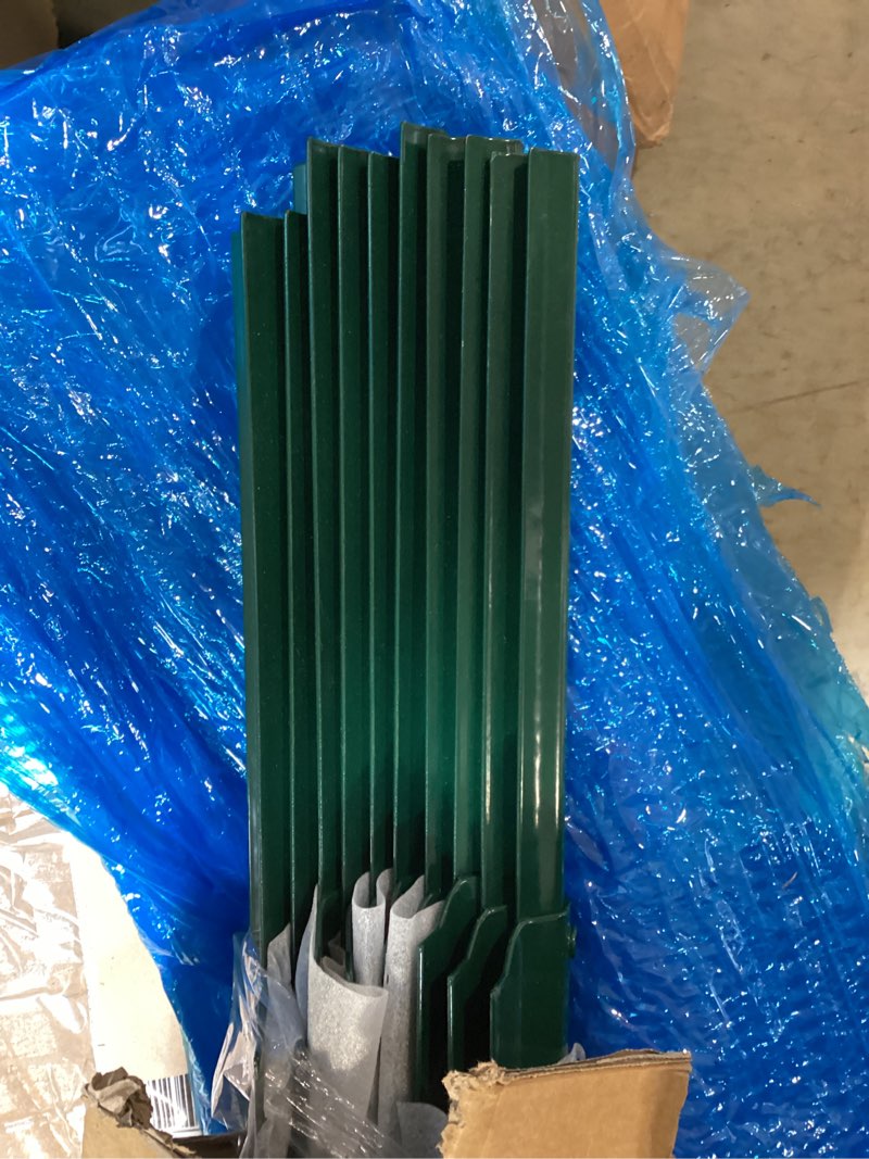 Condition photo showing As Is for arifaro metal fence posts 7 feet assemblable,pack of 10,sturdy duty no digging garden u post for wire fencing steel poles for yard, outdoor 7 ft splicable green 10 pcs