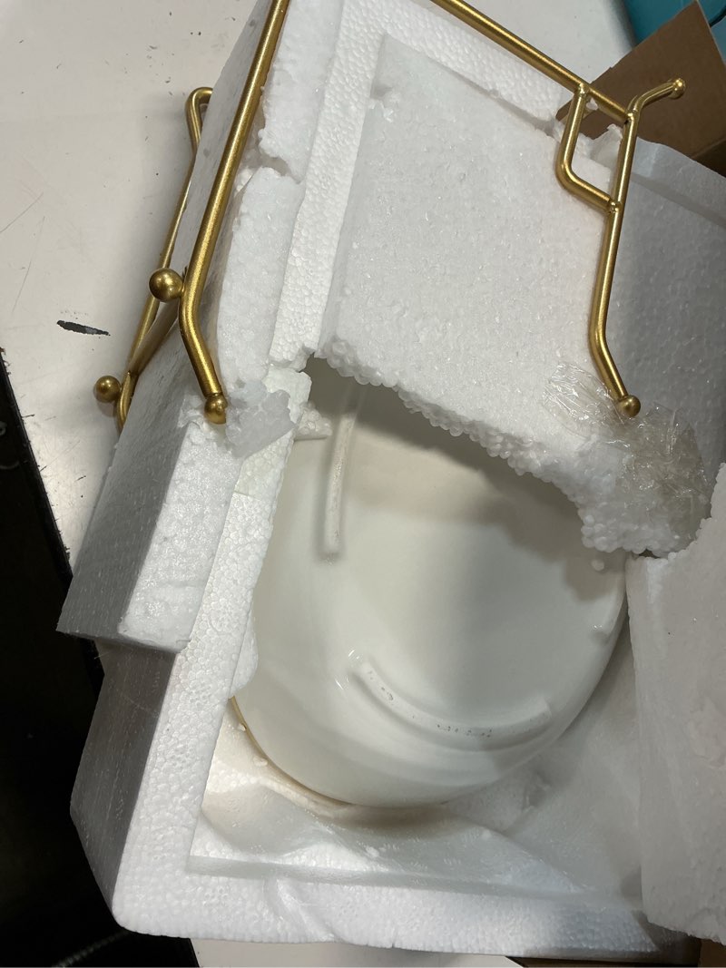 Condition photo showing Good Condition for 2 tier ceramic fruit bowl for kitchen counter, tiered fruit basket for countertop, modern multi layer fruit display stand for party, cute (gold-rimmed, small) gold-rimmed small