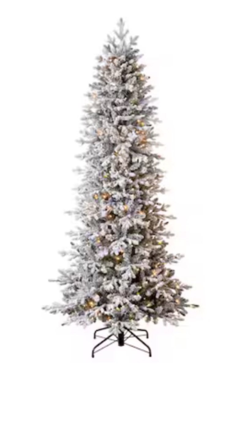 Tree Classics by Balsam Hill 7.5-ft Slim Flocked Snowy Redwood Pre-lit Artificial Christmas Tree