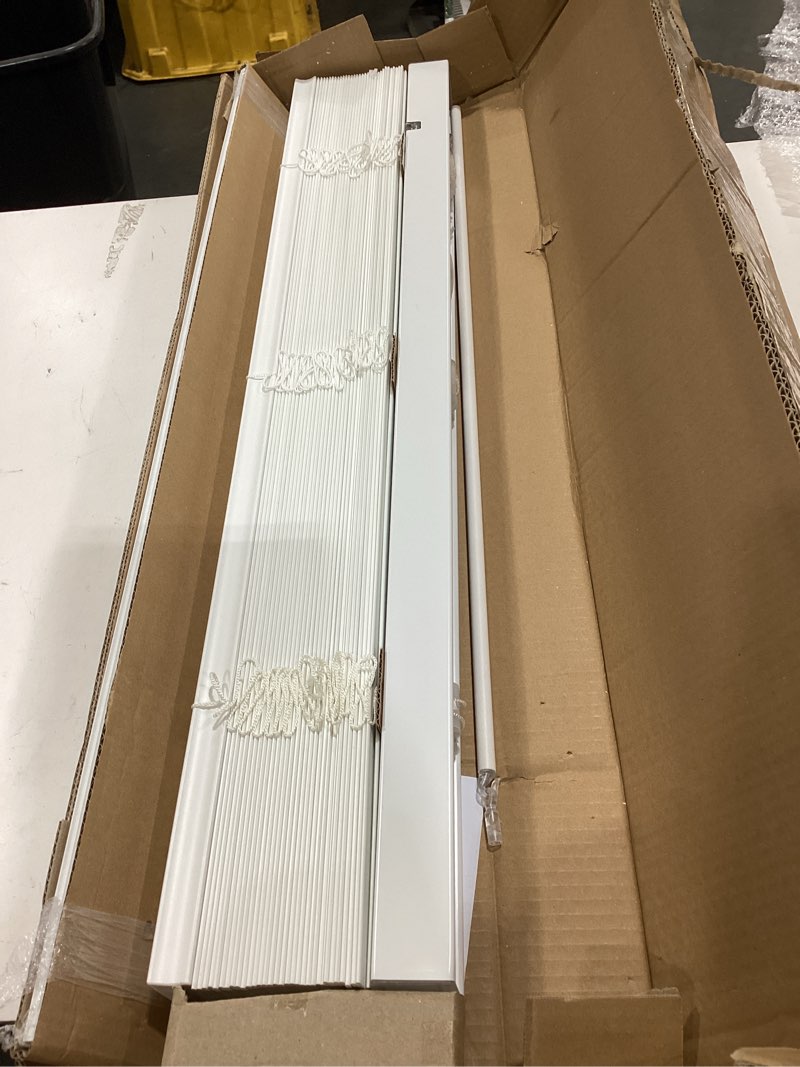 Condition photo showing Good Condition for lotus & windoware cordless 2  faux wood room darkening horizontal blind  34  w x 60  l  bright white  embossed