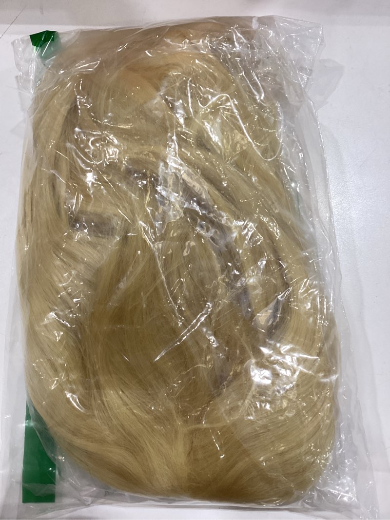 Condition photo showing As Is for blonde yellow cosplay wig short blonde ponytail wigs with bangs short blond wigs for halloween party yellow twins cosplay for anime costume outfit+hair cap