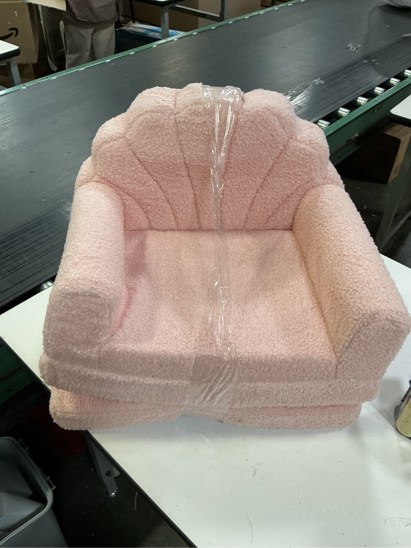 Condition photo showing Good Condition for Blissful Diary Kids Couch, 2-in-1 Soft Toddler Couch Fold Out, Toddler Chair Comfy, Convertible Sofa to Lounger, Kids Furniture for Playroom, Gift for Birthday, Children's Day, Pink Shell Shell Rosado