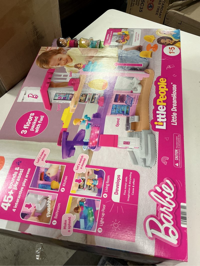 Condition photo showing New/Like New for Fisher-Price Little People Toddler Toy Barbie DreamHouse Playset with Music Lights & Figures for Pretend Play Kids Ages 18+ Months