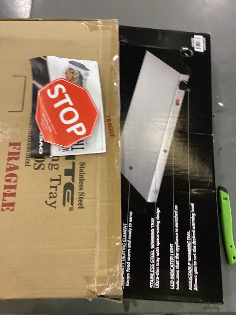 Condition photo showing As Is for OVENTE Electric Warming Tray with Adjustable Temperature Control, Compact Food Warmer & Server for Buffets, Parties, Events, and Dinners, Cool-Touch Handles, Stainless Steel, Silver FW170S Warming Tray - Silver