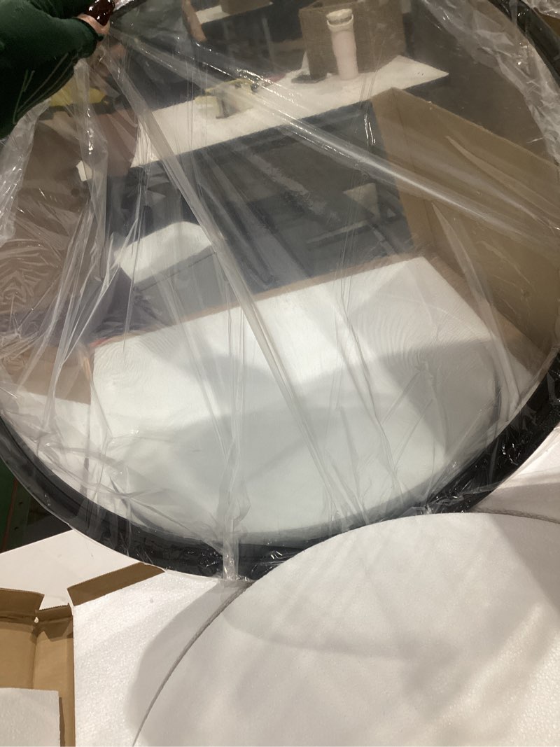 Condition photo showing Good Condition for round bathroom mirror, 24 inch black circle mirror with metal deep frame, round mirrors for wall decor, vanity, entryway, living room