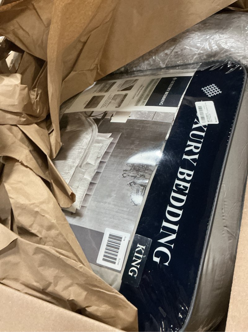 Condition photo showing Good Condition for Riverbrook Home Turin Comforter Set, King, Silver, 7 Piece Set Silver King