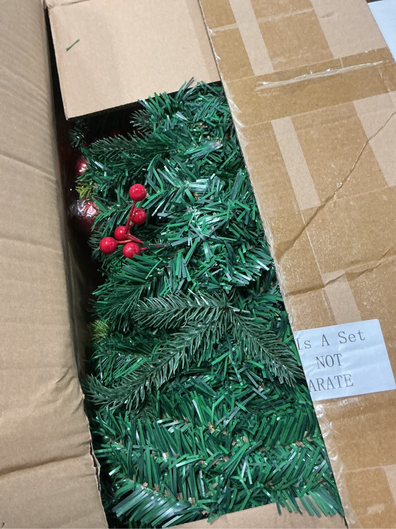 Condition photo showing Good Condition for Ceenna Extra Long 15ft Christmas Garland with 100 LED Lights Artificial Pine Prelit Lighted Christmas Outdoor Indoor Decorations Xmas Holiday Stairs Railing Mantle Door Decor(Berry Bow Garland)