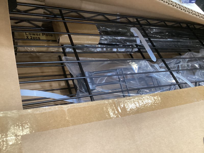 Condition photo showing Good Condition for heavy duty rolling garment rack, 3 tiers wire shelves adjustable freestanding portable rolling clothing rack with lockable wheels, 44.9''l x 15.8''w x 78.8''h, max load 600lbs black a2w: 3 tiers with 2 rods,45''l x 16''w x 79''h