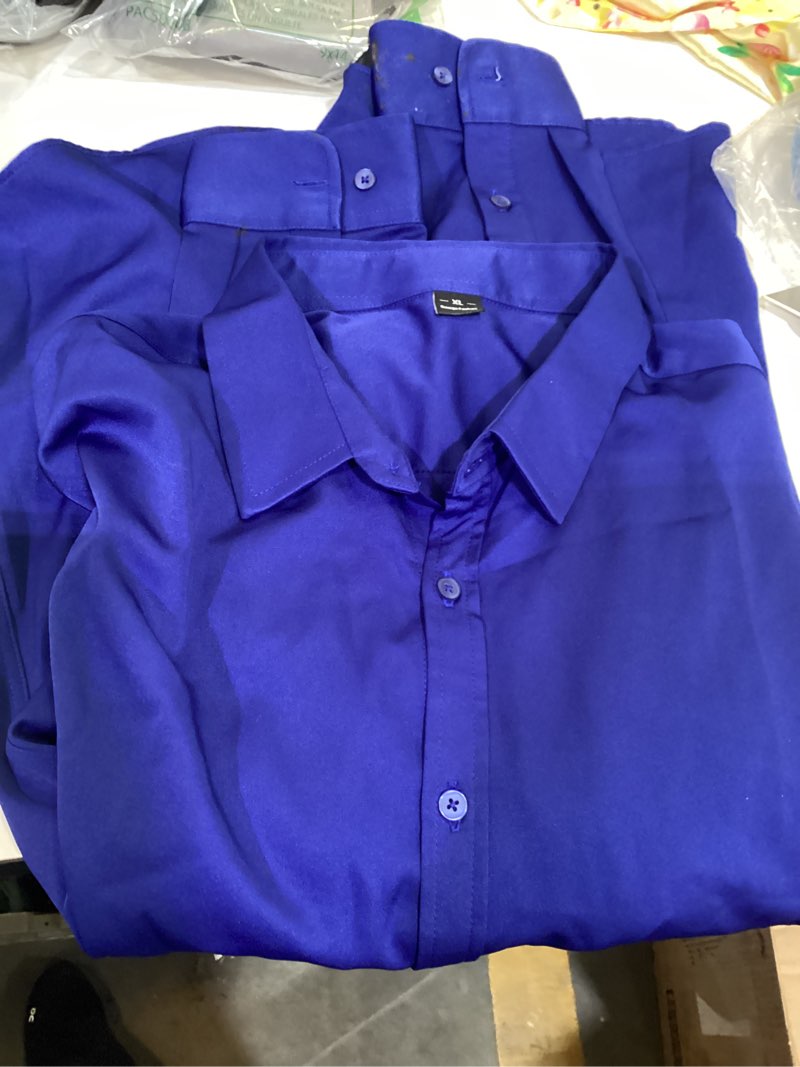 Condition photo showing As Is for zeroyaa men's wrinkle free long sleeve dress shirt business casual modern slim fit button down shirts for wedding and office royal blue x-large