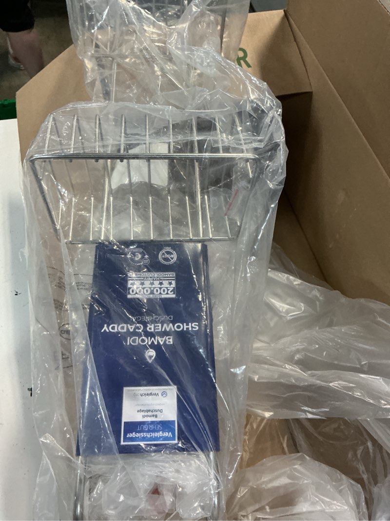 Condition photo showing New/Like New for bamodi shower caddy hanging - 2 tier over door chrome plated - no drilling required - fits shower screens up to 0.78 inches - hangable shower rack with 2 towel hooks (27.5 x 7.5 x 7.3 inches) chrome 2 shelf original design