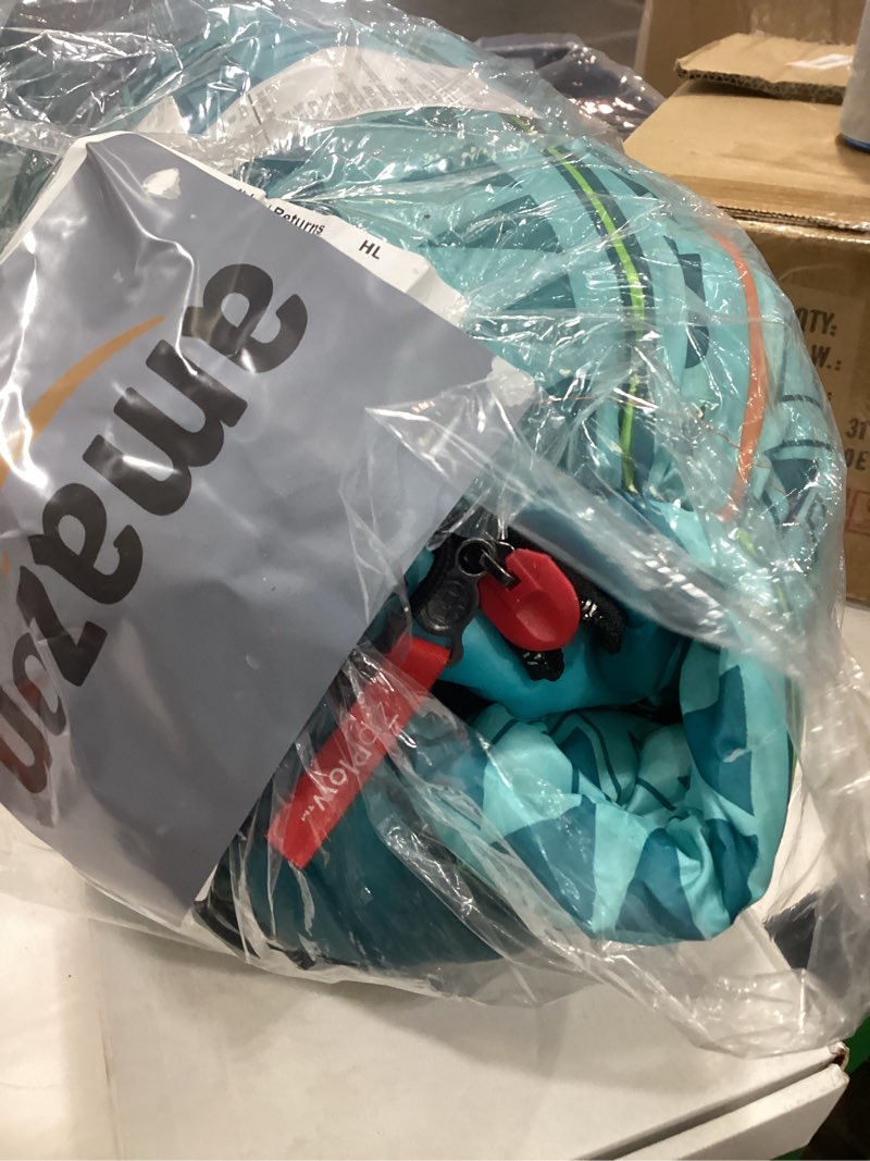 Condition photo showing Good Condition for coleman 50°f sleeping bag, comfortable youth sleeping bag for sleepovers & camping, fits children up to 5ft tall, glow in the dark design, stuff sack included, machine washable teal pfas-free