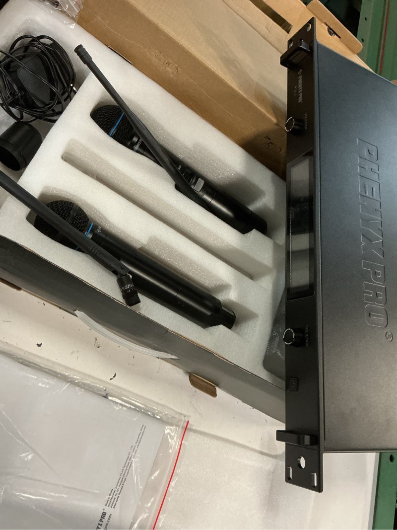 Condition photo showing As Is for phenyx pro uhf smart wireless microphone system, dual cordless mics w/auto scan&sync, adaptive rf power, talkback function, 2x100 freq, 328 ft, dynamic microphones for live show, event (pti-2)