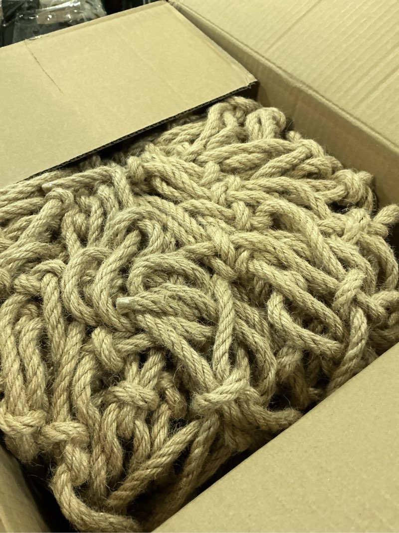 Condition photo showing Good Condition for jute hemp rope net(4ftx12ft), heavy duty natural climbing safety rope netting balcony stairs fence garden playground protection net indoor & outdoor decor rope net